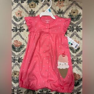 NWT Carter's Coral Ice Cream Romper 6M